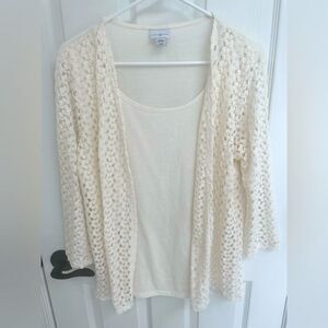 Jaclyn Smith Two in One Off White Crochet Sweater and Tank Top Women’s Size L